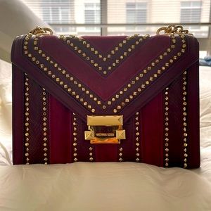 Michael Kors Whitney Mixed-Media Convertible Shoulder Bag - Maroon/Oxblood
